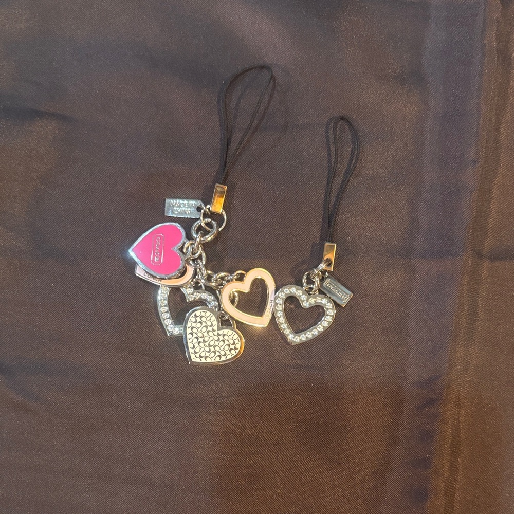 Coach Pink and Silver Heart Charm Strap Keychains